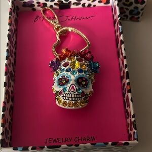 Betsey Johnson White Multicolor Jeweled Sugar Skull Key Charm